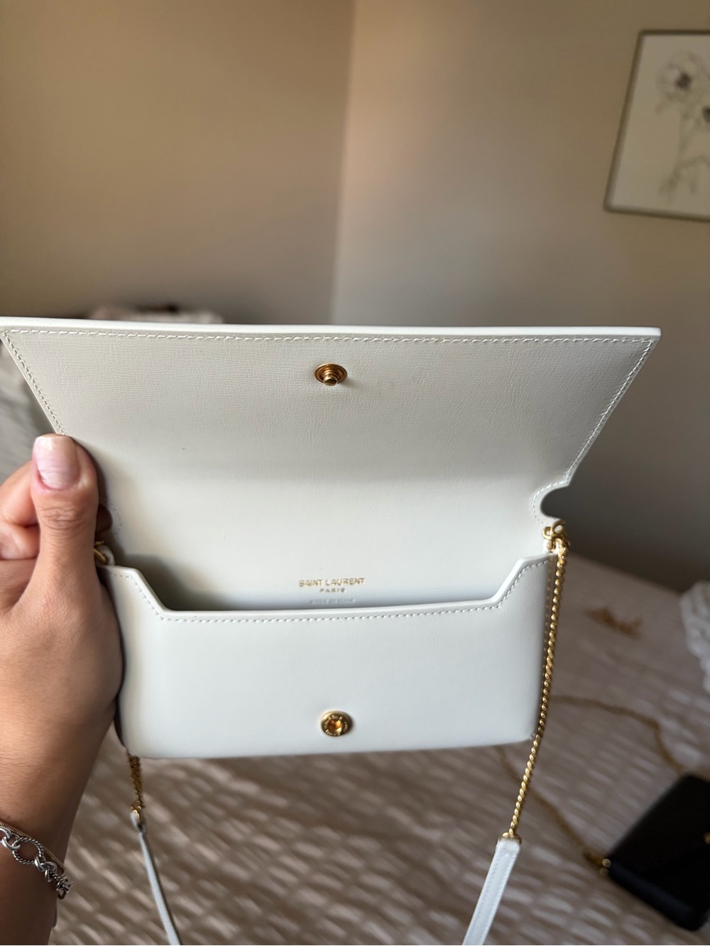 Saint Laurent White Leather Monogram Crossbody Bag with Gold Hardware - Picture 3 of 6